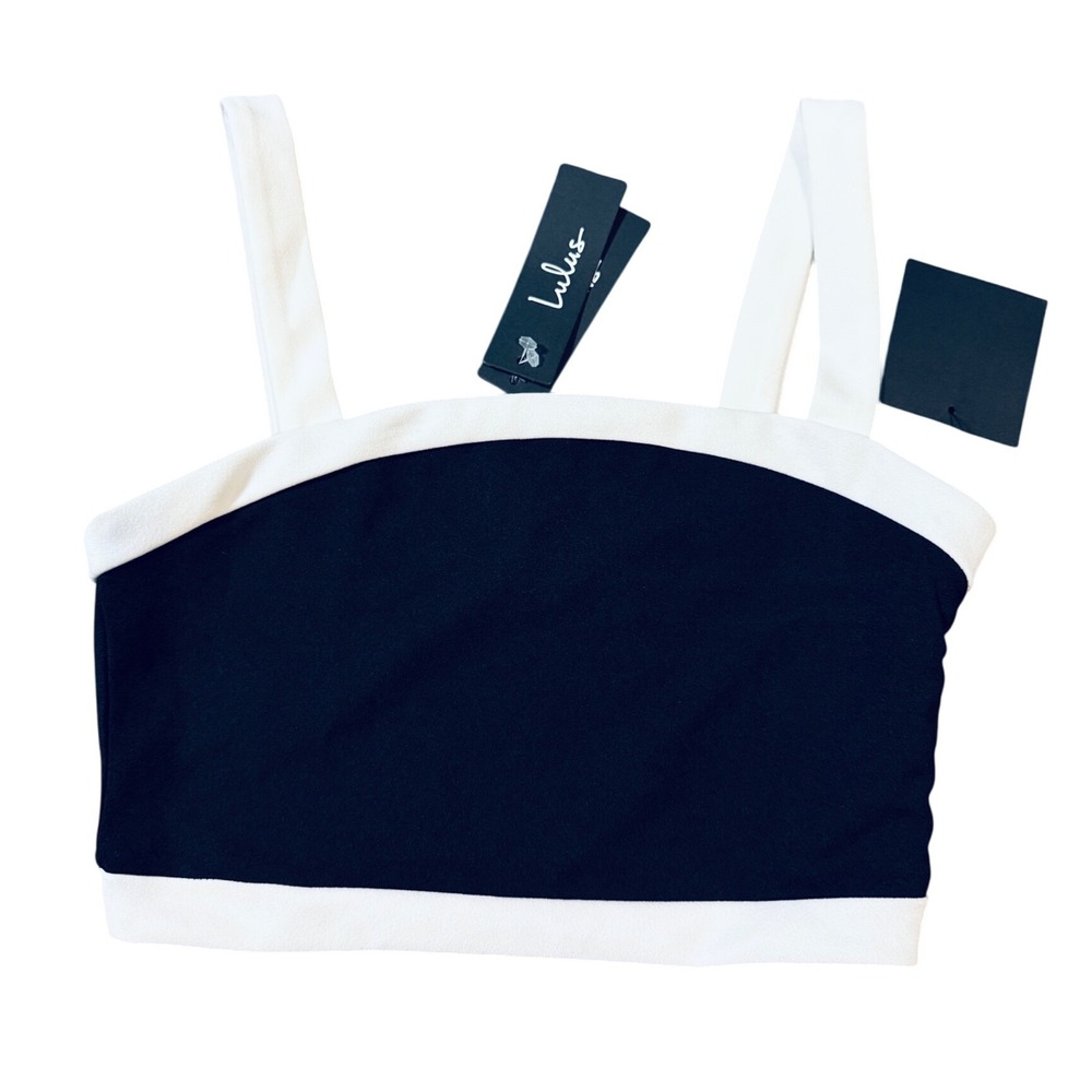NWT Lulus Size Large Black White Crop Top Side Zip Causal Chic Modern Simplicity